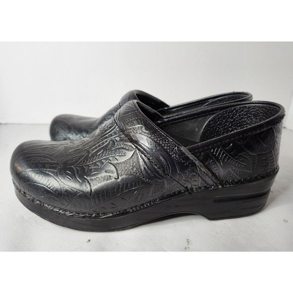 Dansko Shoes - Dansko Black Professional Tooled Leather Embossed Comfort Clogs Size 39